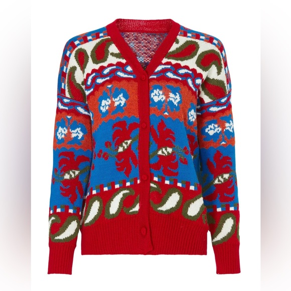 Carolina K Sweaters - Carolina K red blue paisley print Sabina cardigan